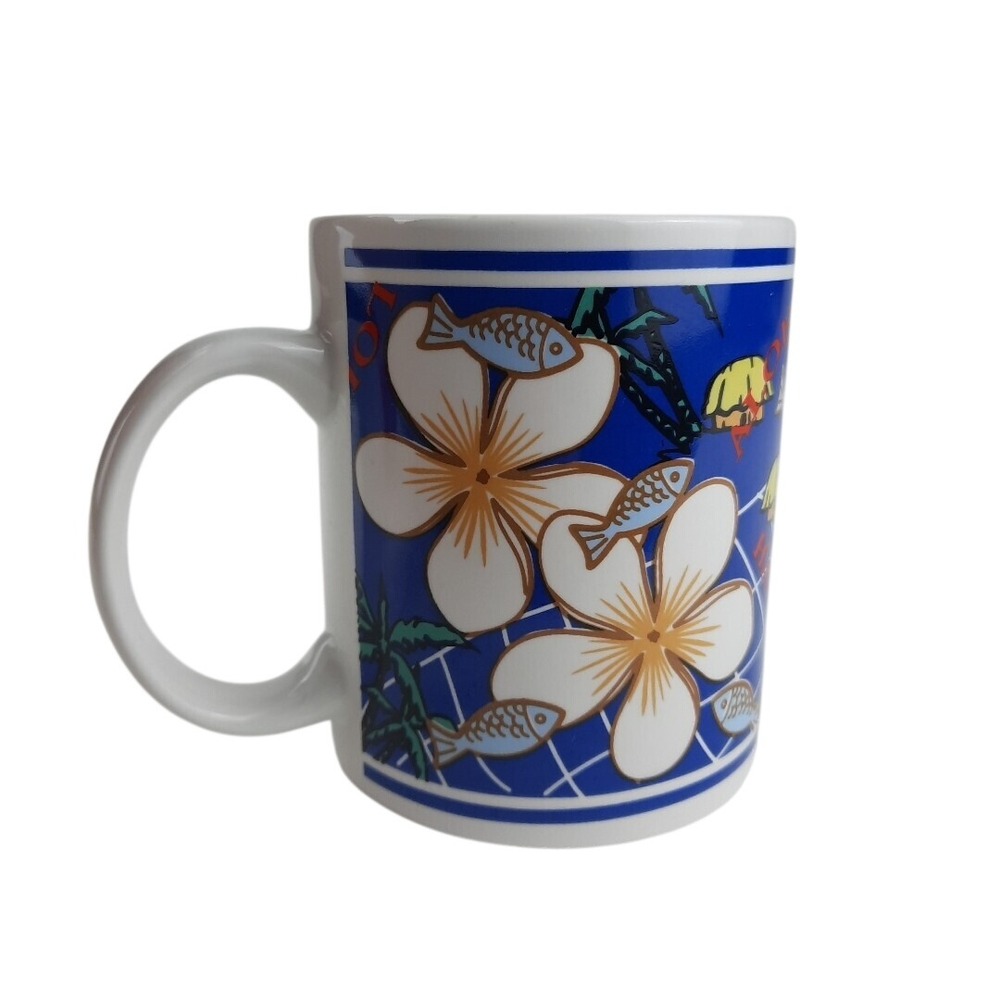 Island Heritage Blue Plumeria of Aloha Hawaii Fish Flowers Coffee Mug Jim Lieu